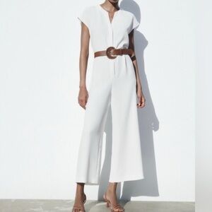NEW Zara women’s white cap sleeve wide leg romper jumpsuit one piece size XS